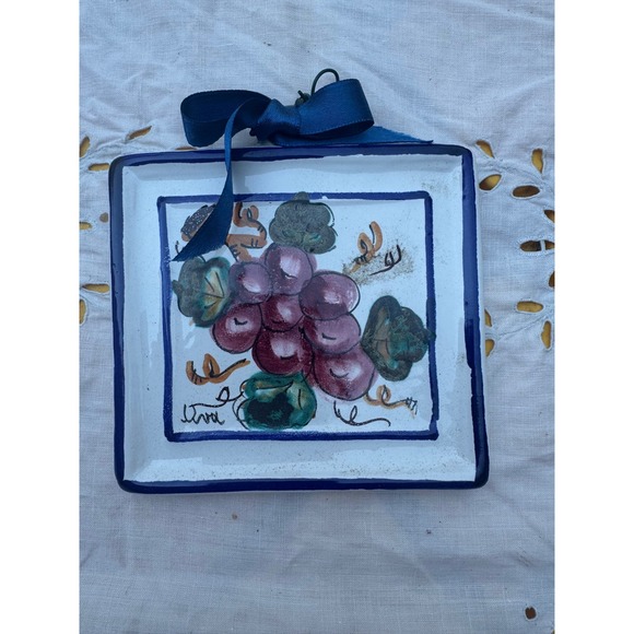 Hand Crafted Other - Italian Ceramic Wall Plaque Hand Painted in Italy Grapes Uva Pottery
